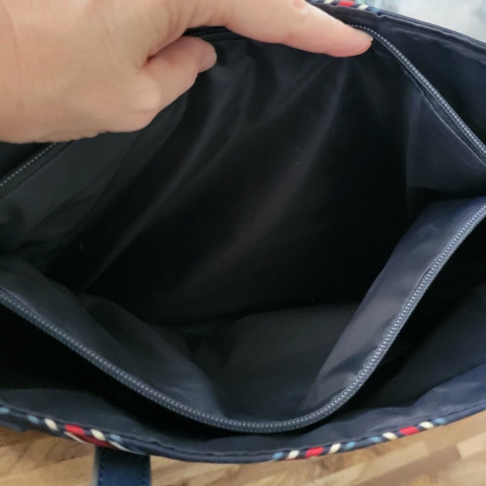 Tommy Hilfiger Mariana II Plaid Print Tote Bag features a navy blue plaid design - Picture 8 of 11